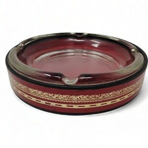 Maximalist Hollywood Regency Vintage Glass Ashtray Trinket Dish Bowl 8 Inch